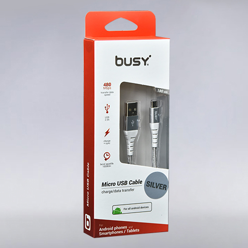 Микро УСБ Кабел 1.8 м. Плетен Busy (Сив)